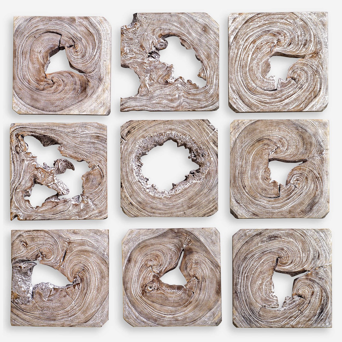 BAHATI WOOD WALL ART, WHITEWASHED, (SET OF 9) image 1