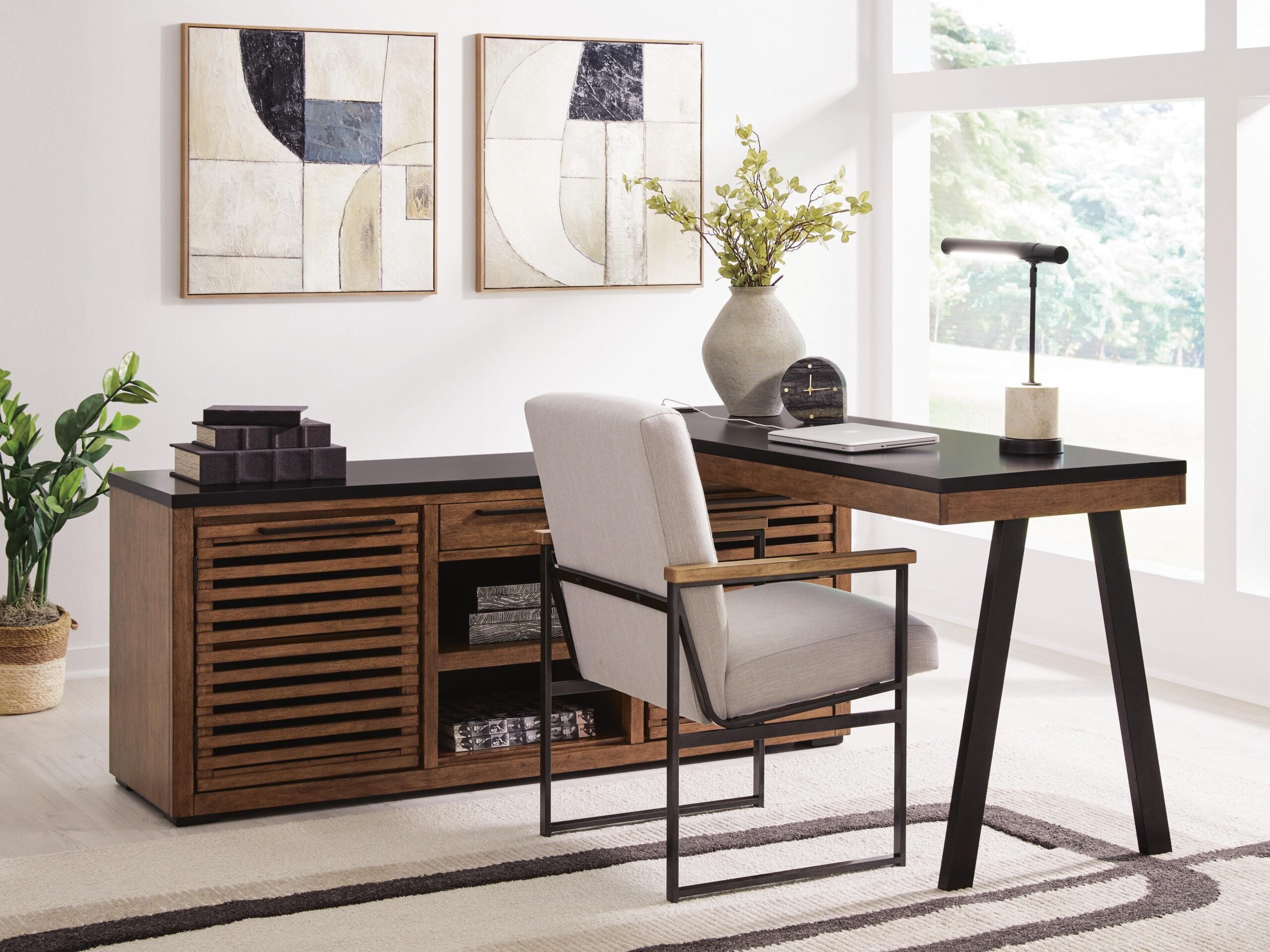 Home office desk and credenza