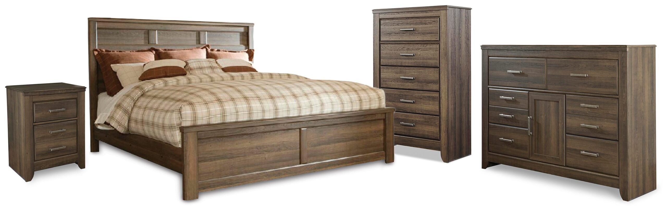 510ec8da6c6cf73a7ee19305c1cd64fe Juararo California King Panel Bed, Dresser, Chest and Nightstand - Image 1