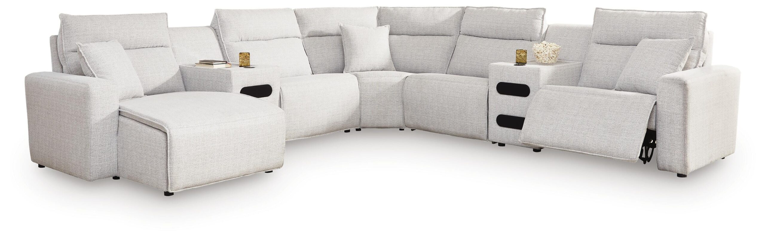 5dec99952b65f5bb42f9dcbaabe805ef Modmax II 7-Piece Power Reclining Sectional with Chaise and Audio Consoles - Image 1