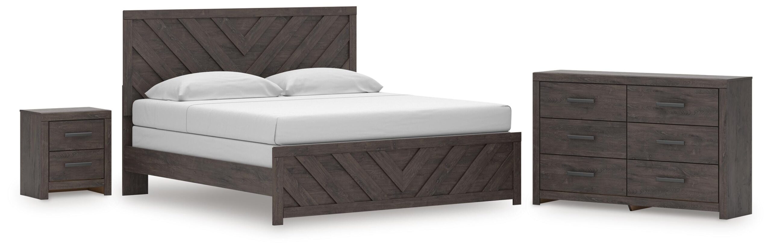 5f1456e65eddfab524a933326dd55b28 Prendonea King Panel Bed, Dresser and Nightstand - Image 1