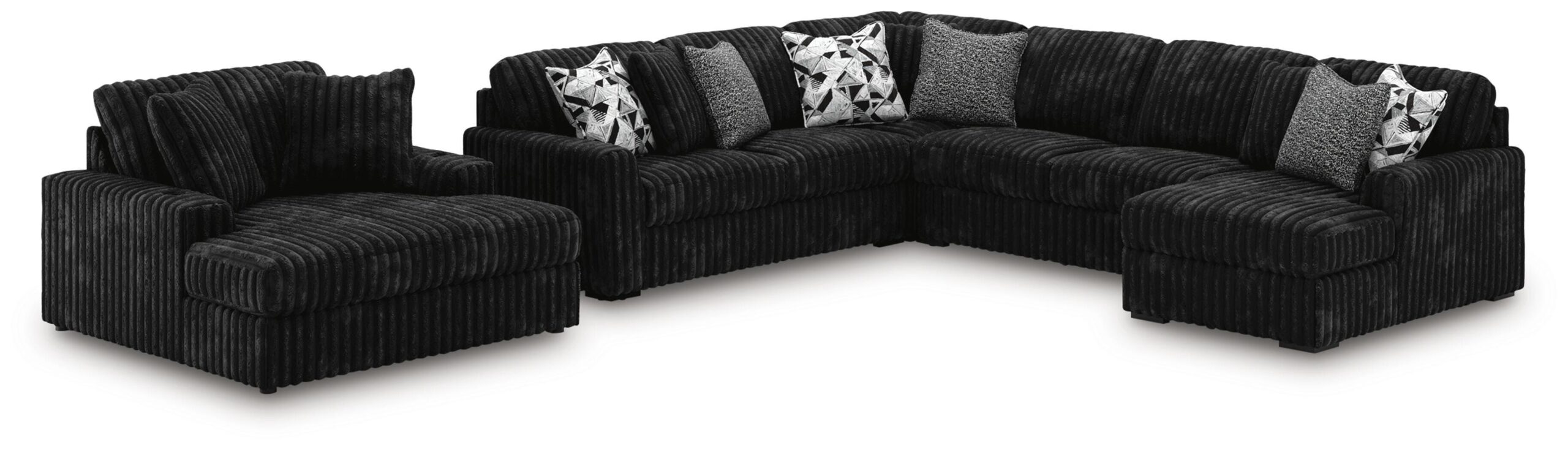 622859a87782c7ff2aded307024f1e8f Midnight-Madness 4-Piece Sectional and Oversized Chaise - Image 1