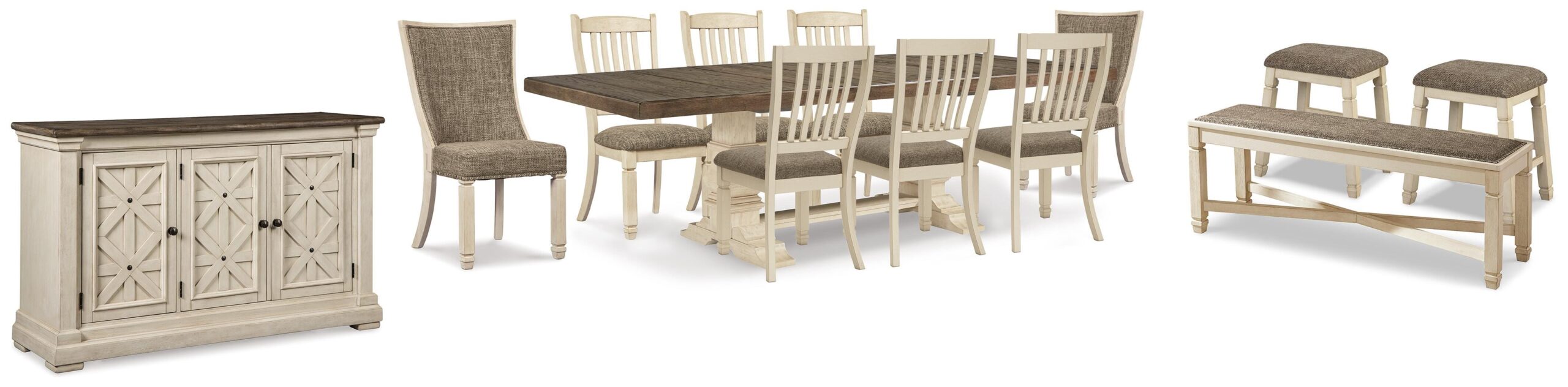 7ba07e52db73855fc01896eb4c2e867e Bolanburg Dining Table with 8 Chairs and Bench with Server and 2 Stools - Image 1