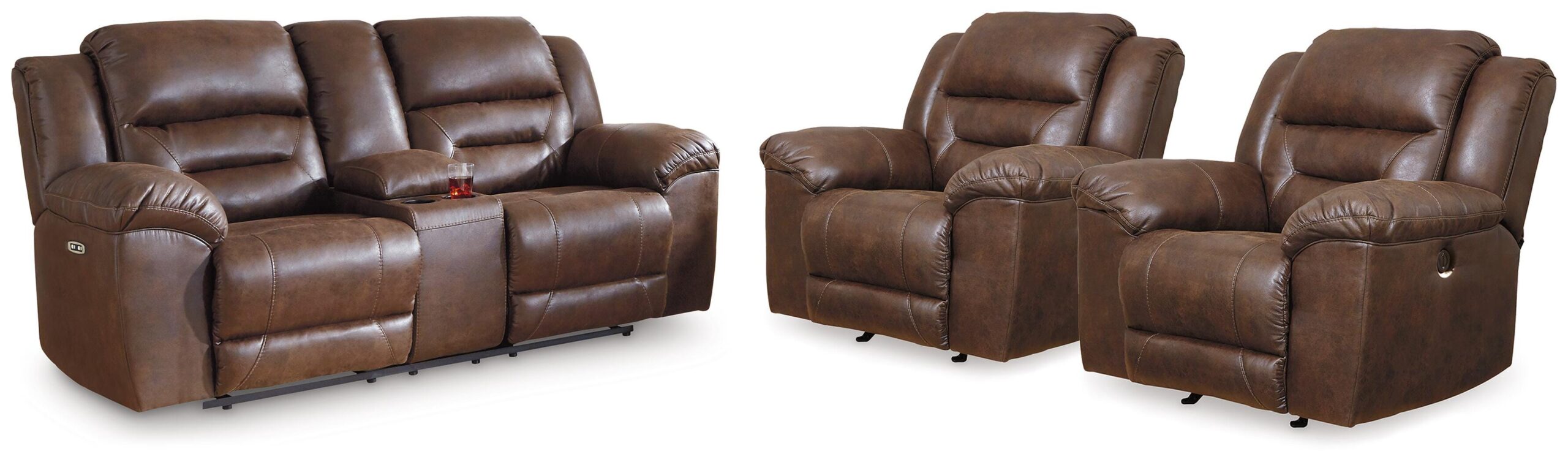 8f7ea1b9e7b41c8c098eaa3745272356 Stoneland Power Reclining Loveseat and 2 Power Recliners - Image 1