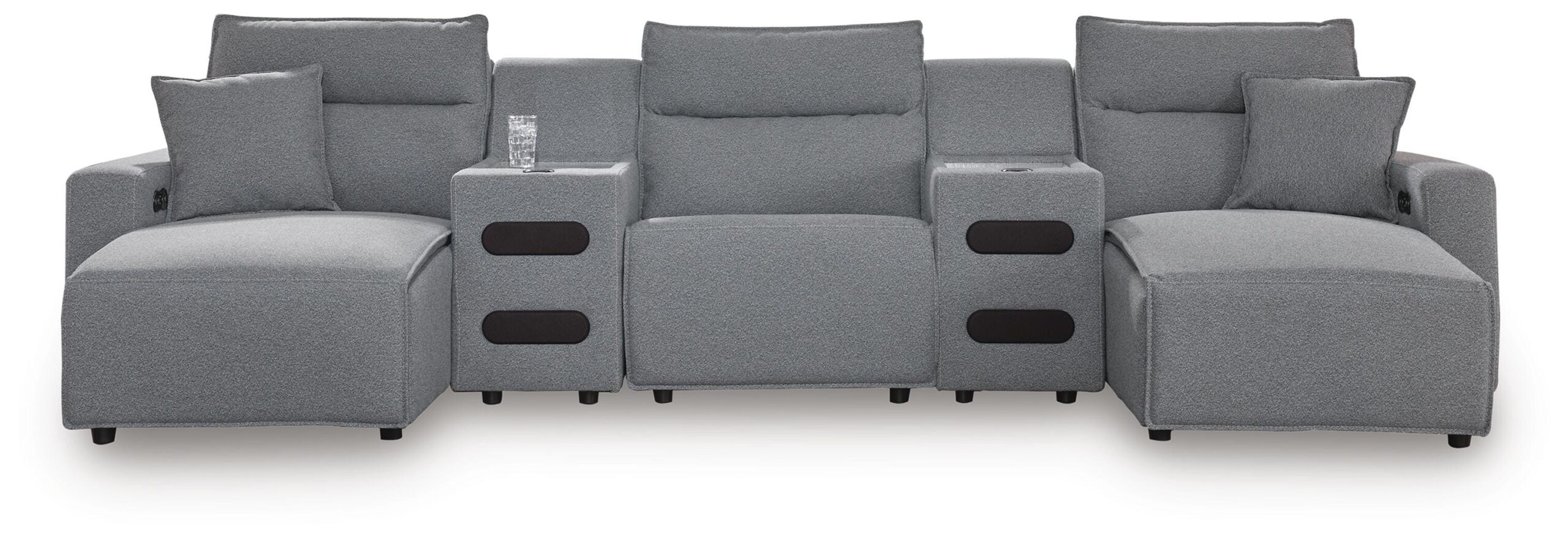 9e7ba6edda6bbfc83423648e2fceb3f1 Modmax II 5-Piece Reclining Sectional with Double Chaise and Audio Consoles - Image 1