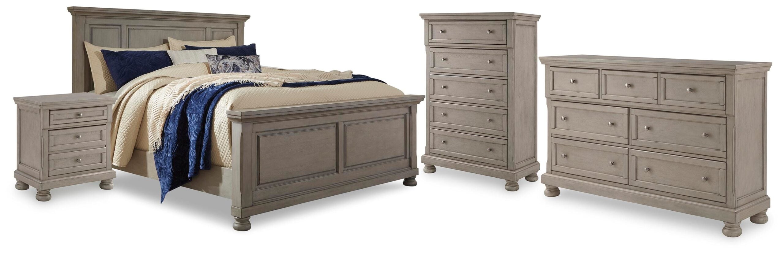 d797b6c1c5192e9b1d546e1c50c51f0a Lettner California King Panel Bed, Dresser, Chest and 2 Nightstands - Image 1