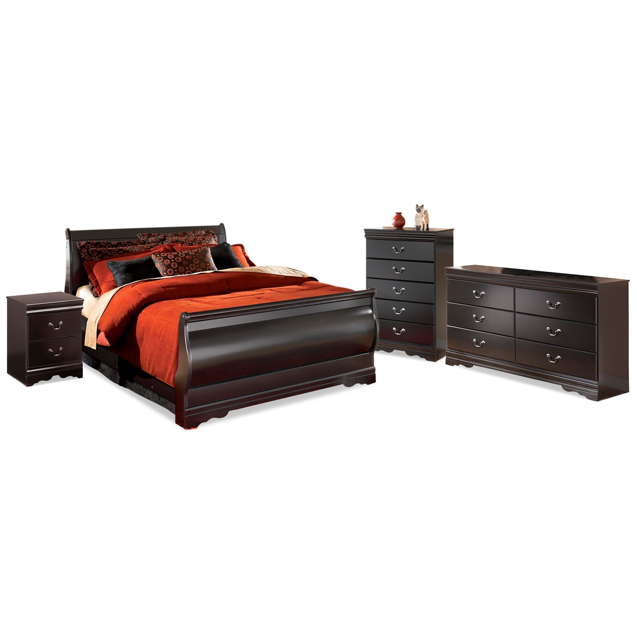 f25bb08b749bcaa644dce40190e9615e Huey Vineyard Full Sleigh Bed, Dresser, Mirror, Chest and Nightstand - Image 1