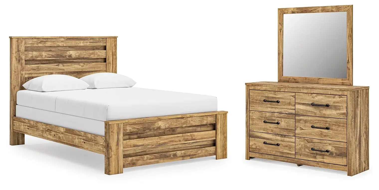 2089c634e7b5e75ca5fff39faf7d9cc1 Maystonna Queen Panel Bed, Dresser and Mirror - Image 1